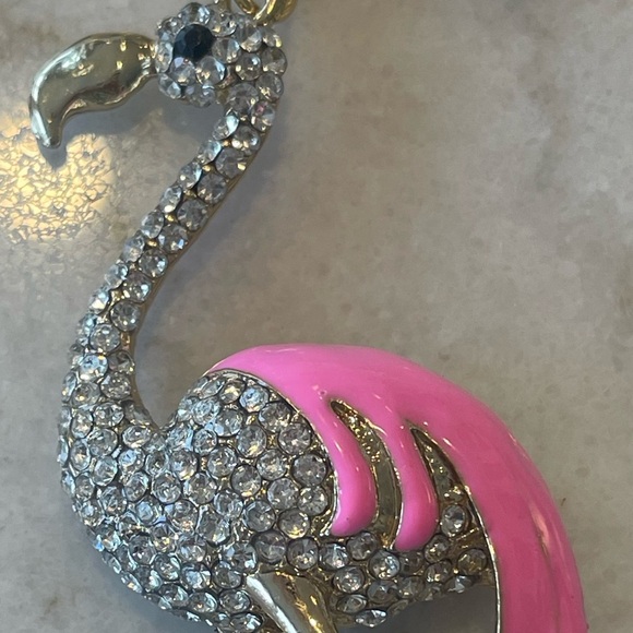 PINK FLAMINGO ENCRUSTED CRYSTAL KEY CHSIN AND BAG CHARM! New - Picture 4 of 4